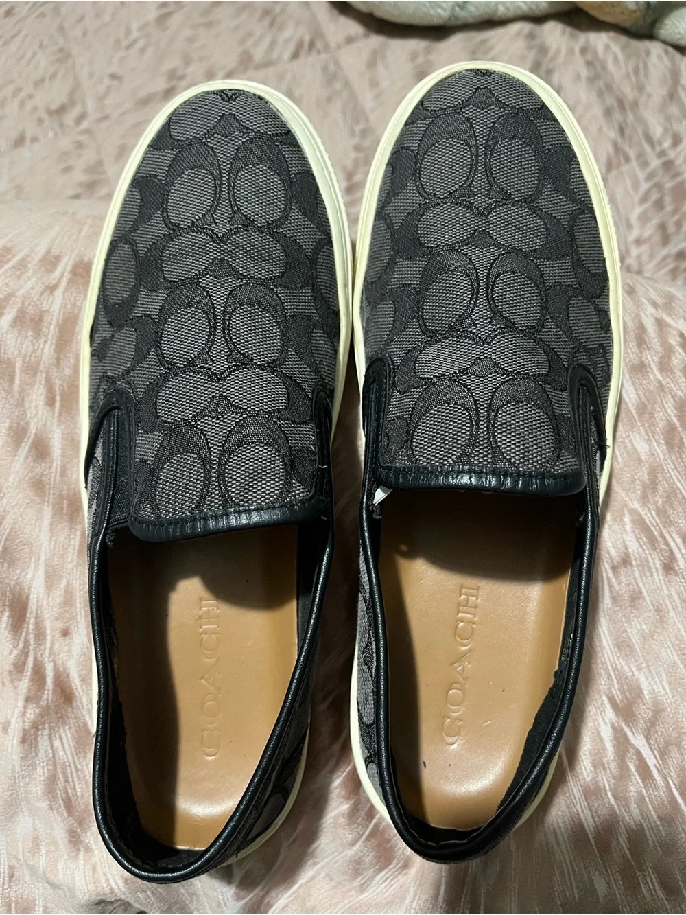 Coach Black and Tan Signature Slip-On Sneakers